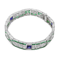 3.00 Ct.Tw.Total Carat Weight Sapphire Natural Diamond Antique Style Bracelet, Platinum 950 Image